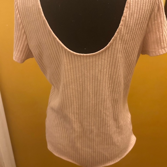 Express Ribbed Light Dusty Rose/Beige Ribbed Bodysuit XL - Picture 3 of 5